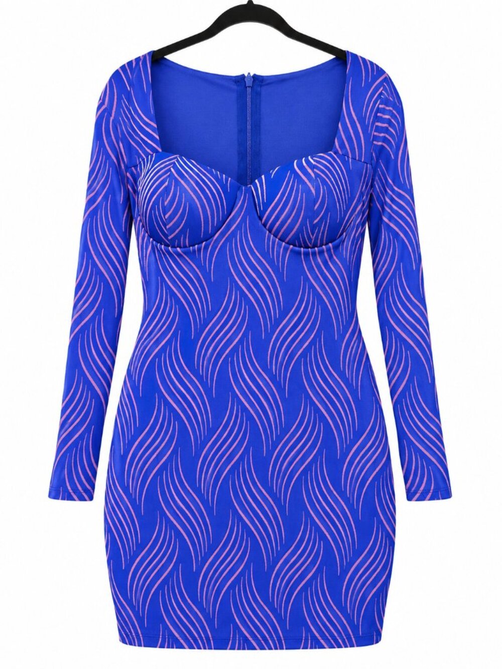 Fashion Nova Size 2X Blue Pink Abstract Print Bodycon Mini Dress - Picture 3 of 5